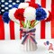 Artificial Flower Patriotic Bouquet Red White and Blue Faux Ball Chrysanthemum Centerpiece